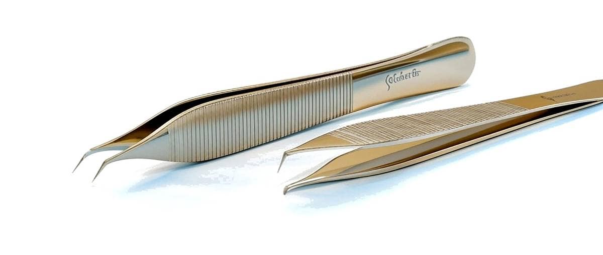 Scharf angled micro-serrated extracting forceps, two-piece FUE hair transplant instrument set